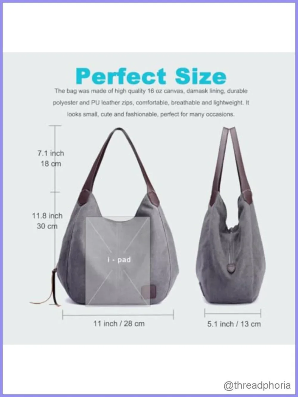 Canvas Hobo Bag Multi-Pocket Shoulder Purse Tote Handbag